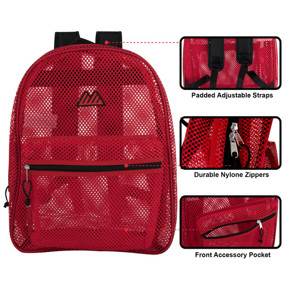 Bulk Premium 17 Inch Mesh Backpack - Red - 