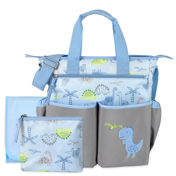 Baby Essentials 3 In 1 Blue Dino Themed Diaper Bag - BagsInBulk.com