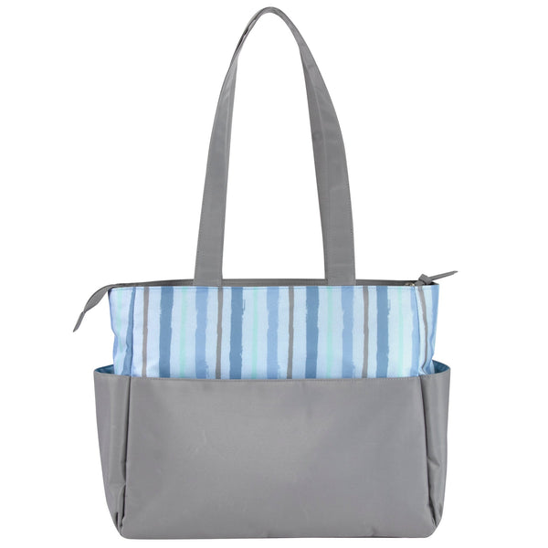 Baby Essentials Diaper Bag Tote 5 Piece Set Blue Rainbow Themed - BagsInBulk.com