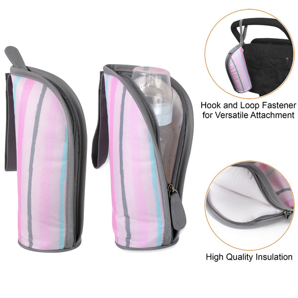 Baby Essentials Diaper Bag Tote 5 Piece Set Pink Rainbow Themed - BagsInBulk.com