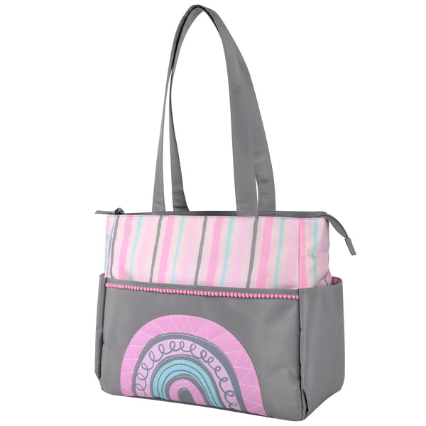 Baby Essentials Diaper Bag Tote 5 Piece Set Pink Rainbow Themed - BagsInBulk.com