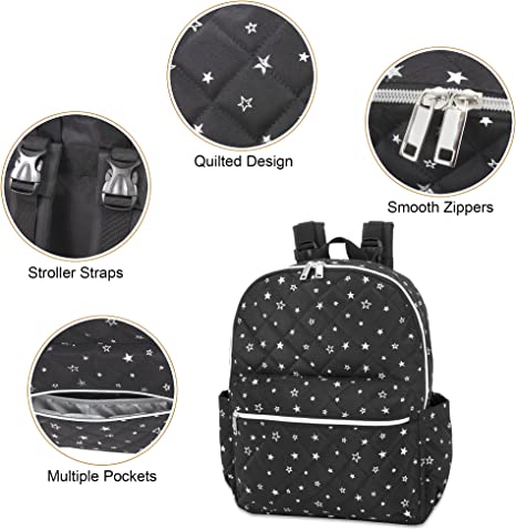 Baby Essentials Quilted Diaper Bag Backpack w Changing Pad - Starry Night Sky - 