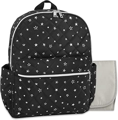 Baby Essentials Quilted Diaper Bag Backpack w Changing Pad - Starry Night Sky - BagsInBulk.com